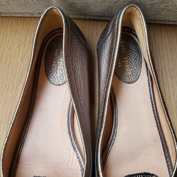 EUC Kate Spade NY Leather Ballet Flats Loafer Moccasin w/ Bow Metallic Gold (7) - Picture 8 of 10